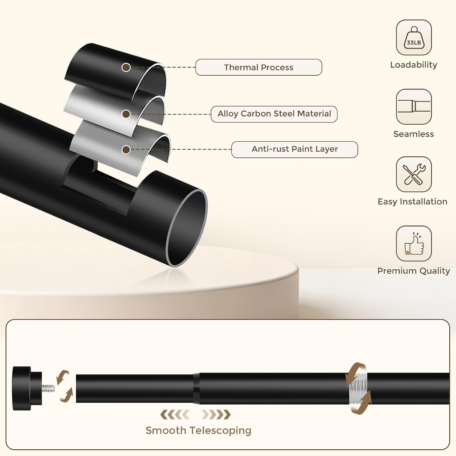 Extra Long Curtain Rods 120 to 240 Inch(10-20ft),Adjustable Curtain Rod,Black