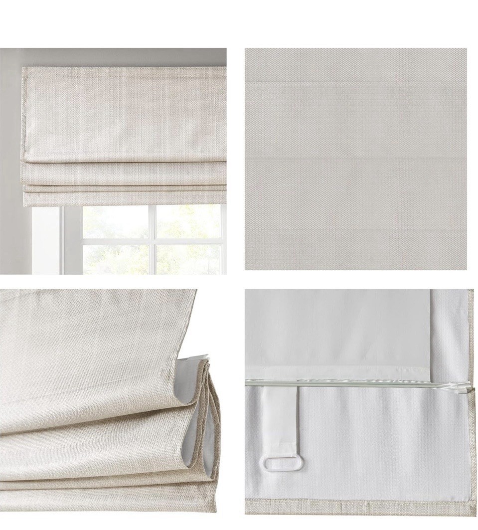 Beige Fabric Roman Shade Cordless Light Filtering Window Frame Mounted
