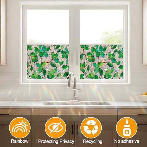 Window Privacy Film with Installation Tools Home 17.5 x 78.7 in Greenery Leaf