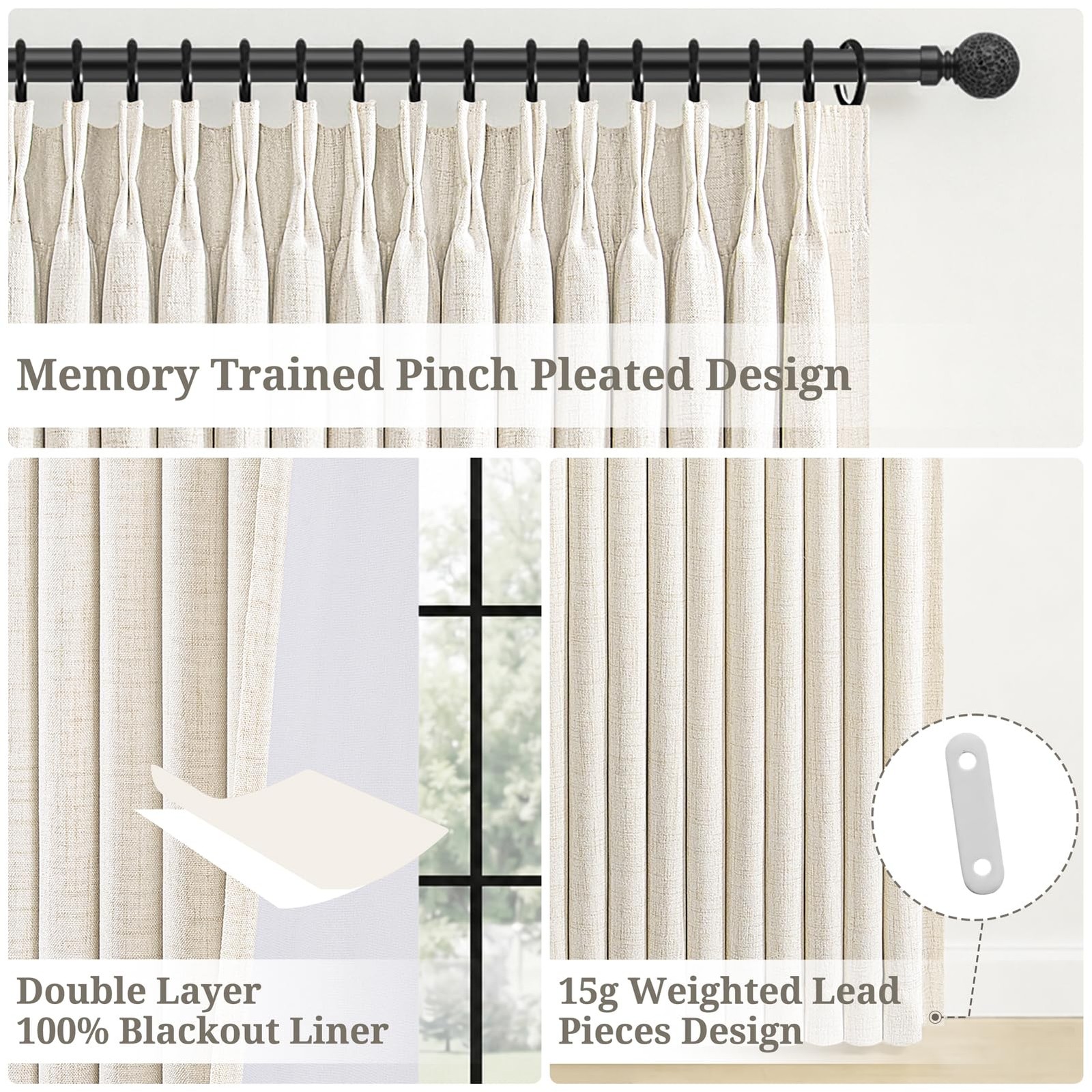 Pinch Pleated 100% Blackout Curtains 84 Inch Long 2 Panels for Living/Bedroom…