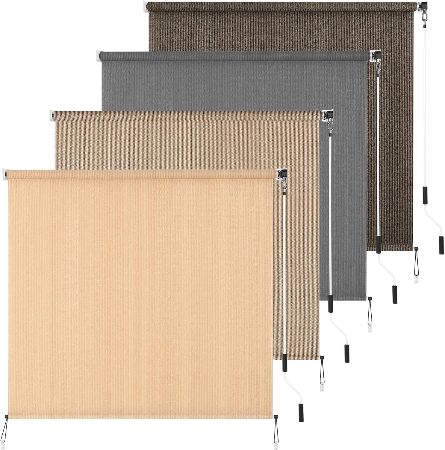 Outdoor Roller Shade 5′ W x 8′ L Cordless Patio Shades Roll Up Outdoors Blinds