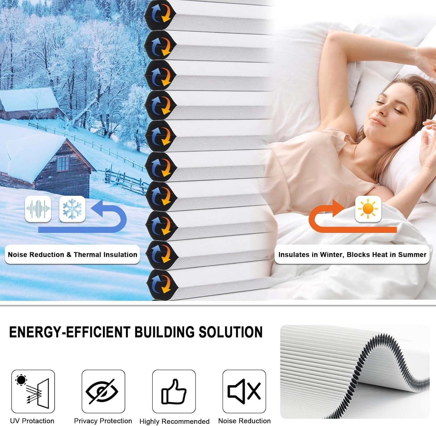 No Drill Cellular Shades for Indoor Windows Honeycomb Blinds 57 1/2″ W x 64″ H