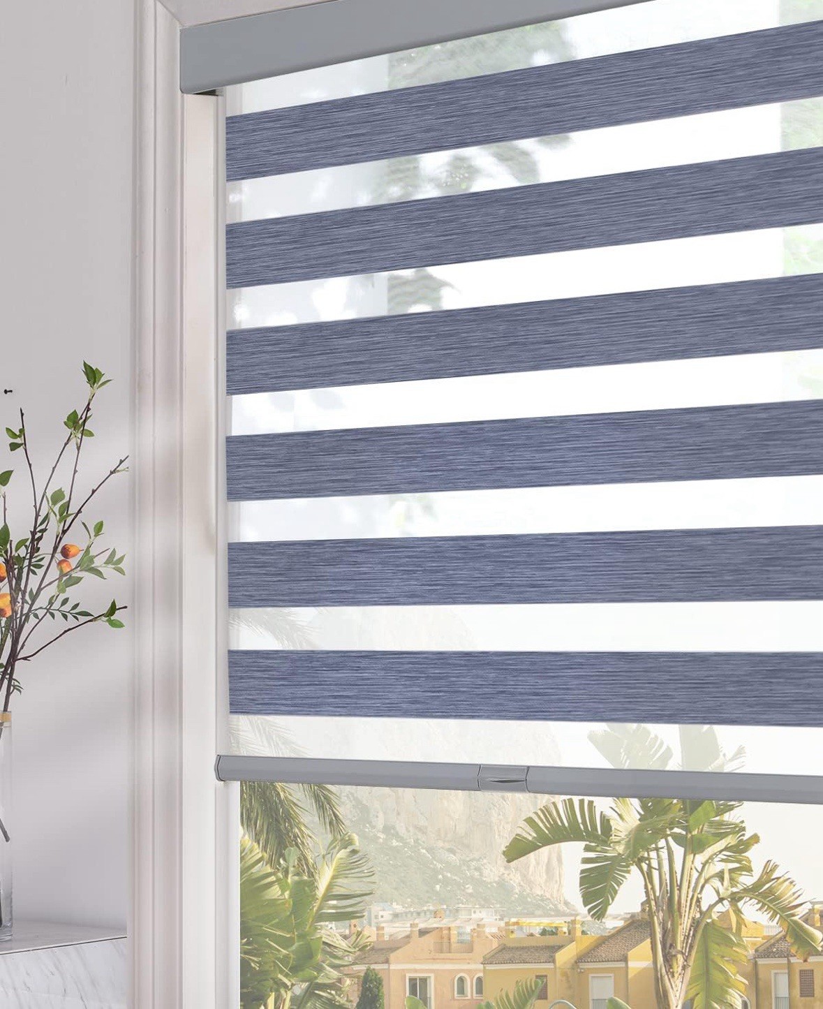Persilux Cordless Zebra Blinds for Windows (36″ W X 72″ H, Grey) Free-Stop