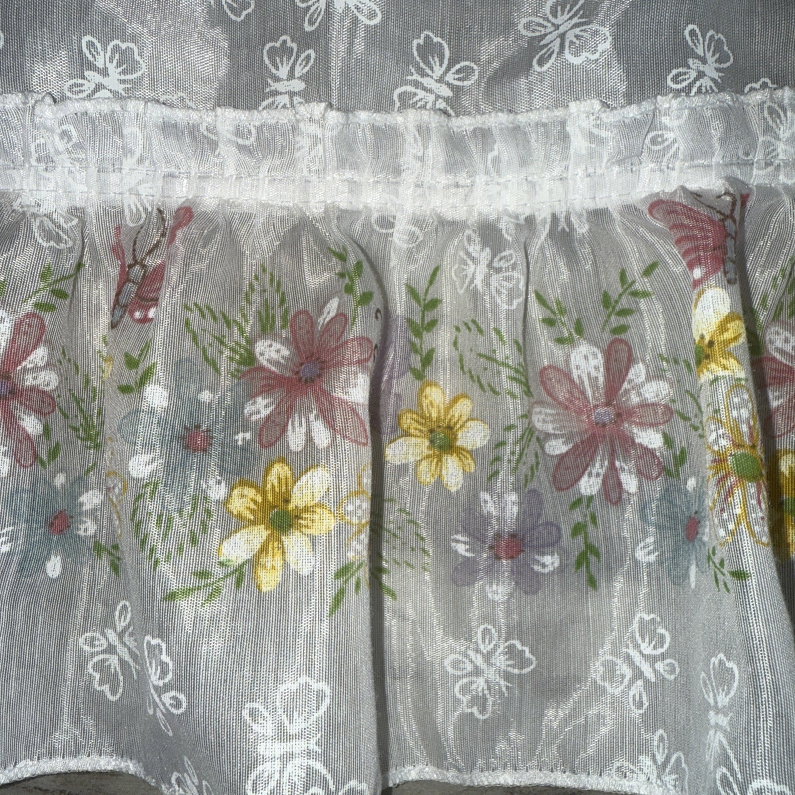 VTG KK Home Innovations Pair White Window Curtain Panels Floral Butterfly 48X11