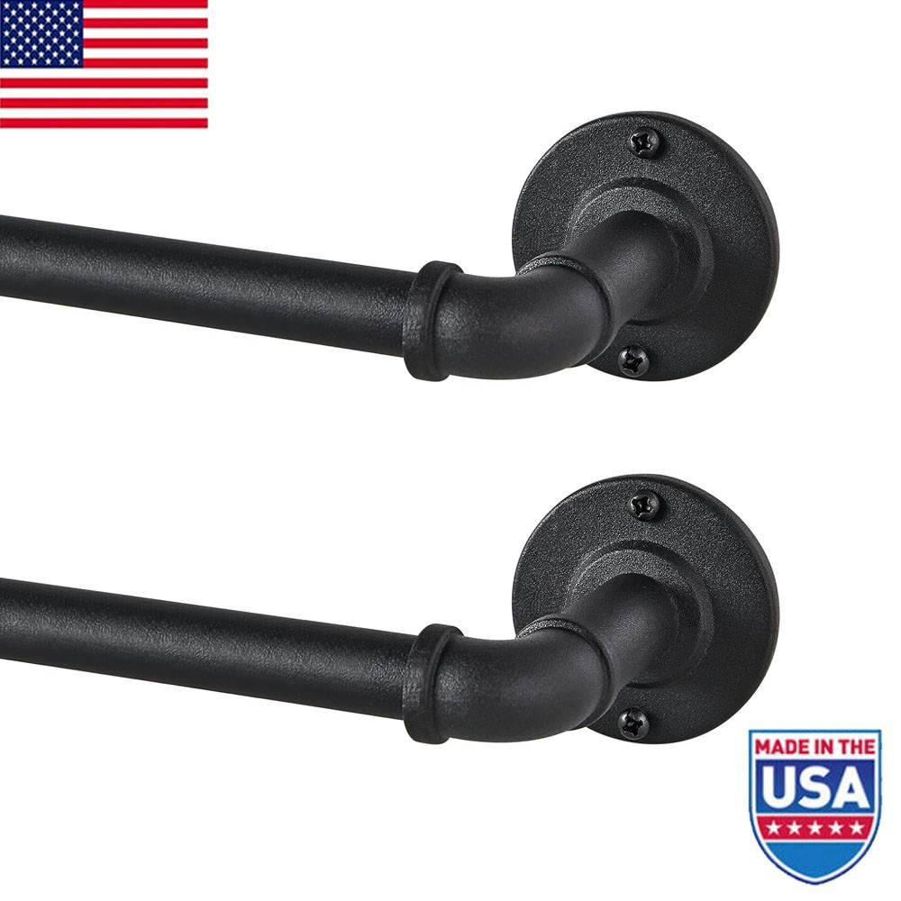 2 Pack Industrial Curtain Rods for Windows 28 to 48 Inches Black