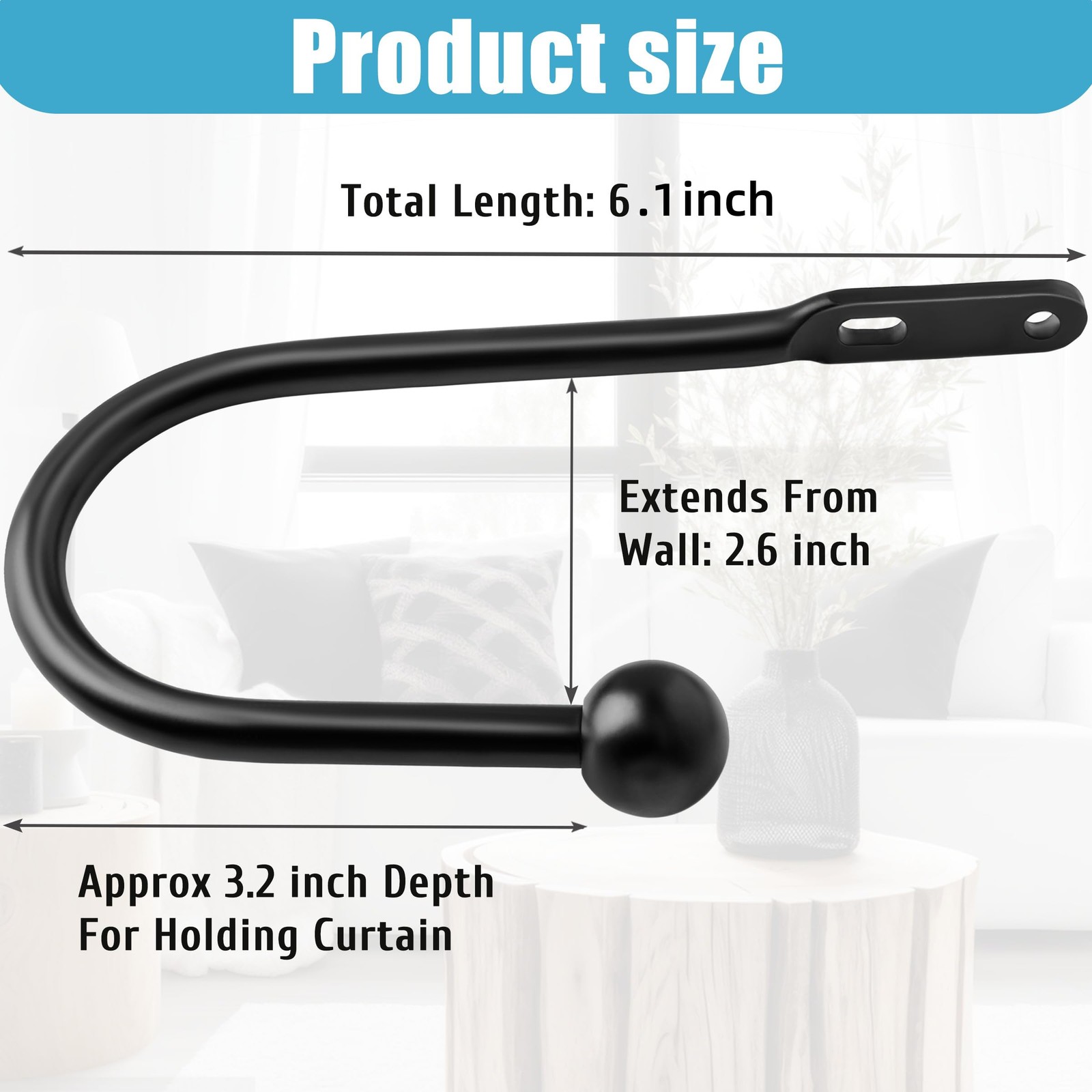 VRSS Wall Mount Curtain Tiebacks Drapery Holdbacks 8pcs Black