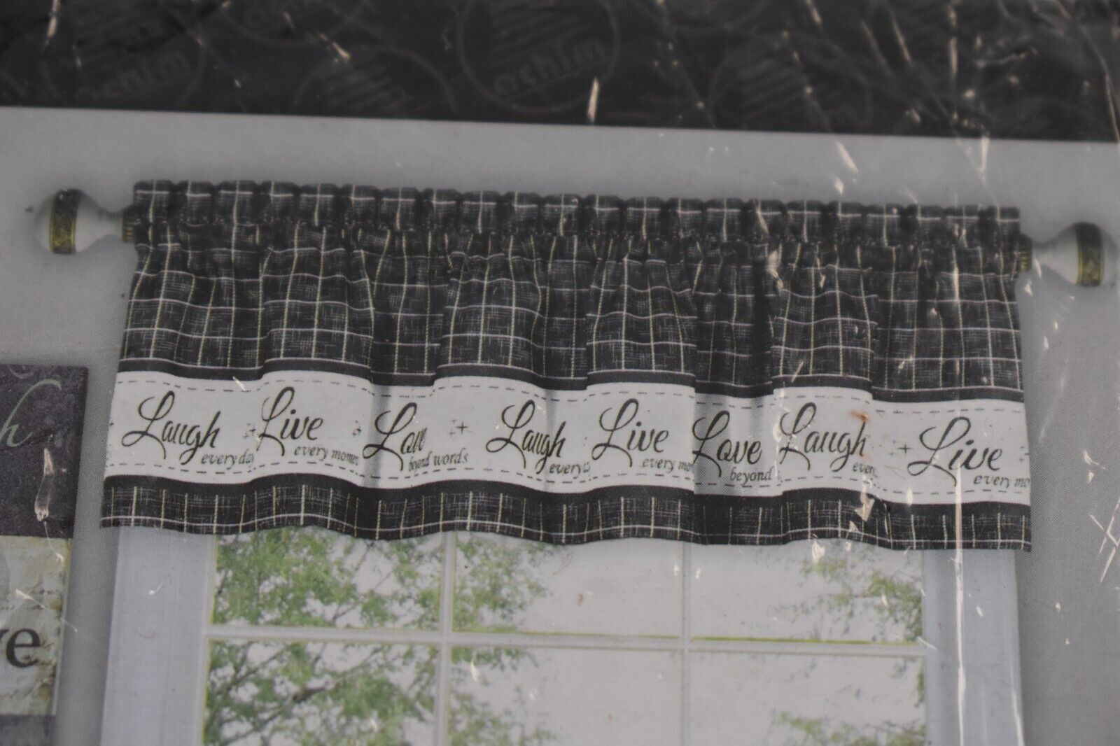 Live Love Laugh Decorative Curtain Valance 58″ x 14 Polyester Charcoal 2 Pack