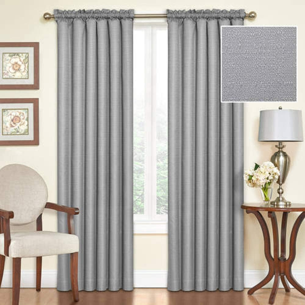 NEW (2 PACK) ECLIPSE SAMARA BLACKOUT ONE ROD POCKET PANEL 42″ X 95″ GRAY