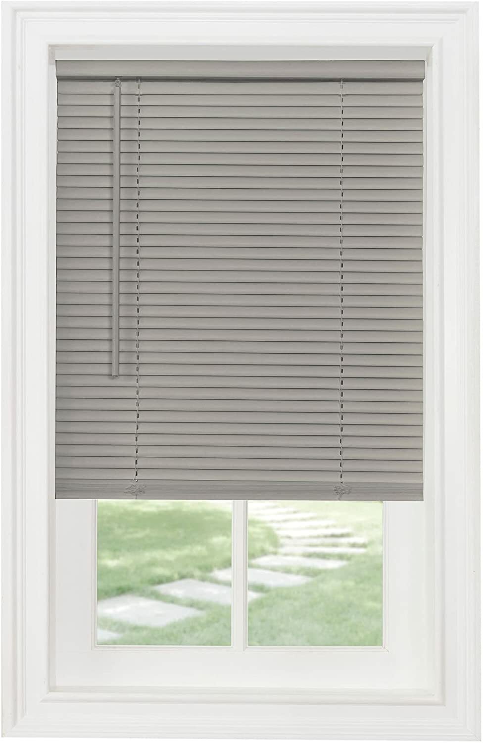 Cordless Window Minds Mini Blinds 1″ Slats Gray Vinyl Blind 64″ Length