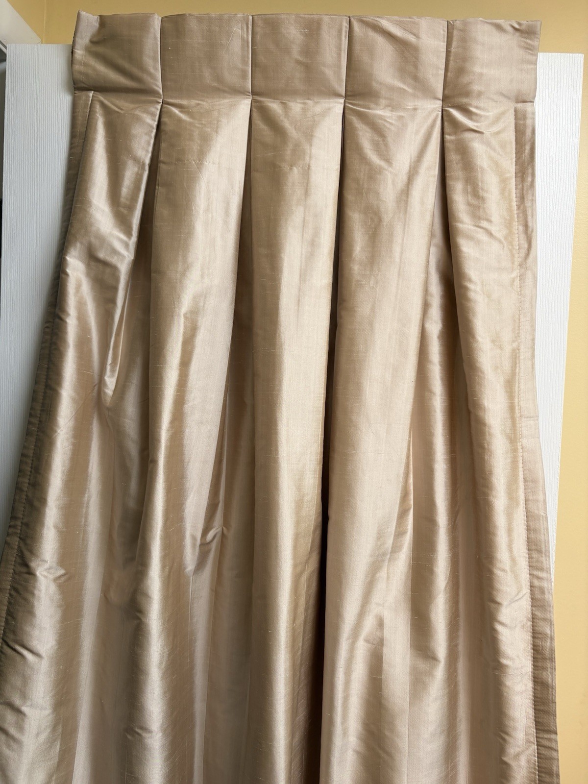 Pair Thai Silk Gold Interlined Pleat Top Curtains Drapes Panels 25”x96” EUC!