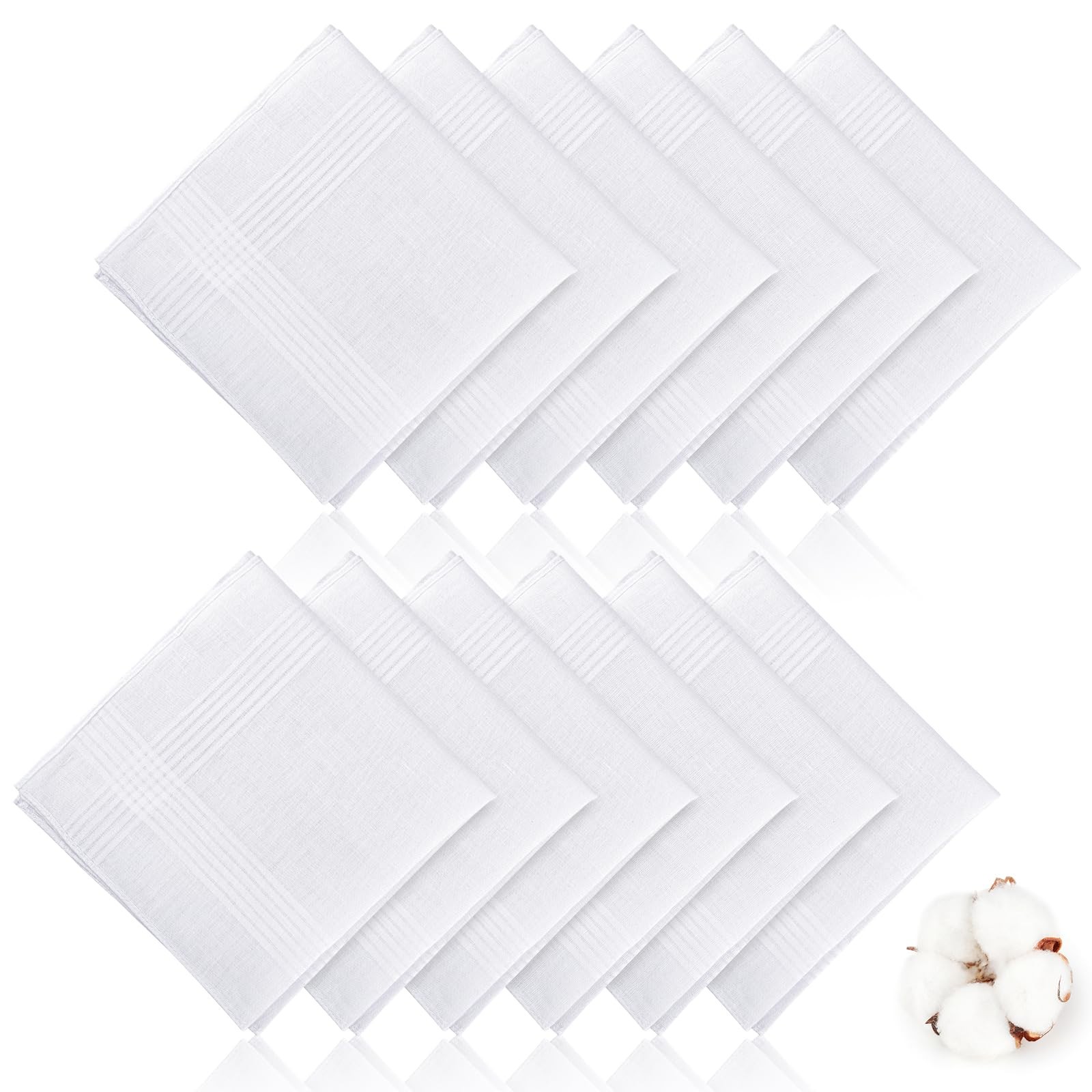 12 Pack Handkerchiefs for Men, 100% Soft Cotton White 16×16 Inch,