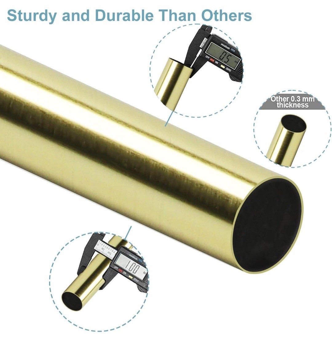 Byondeth Curtain Rods for Windows 16 to 48 Inches Adjustable Length 1″ Dia. Gold