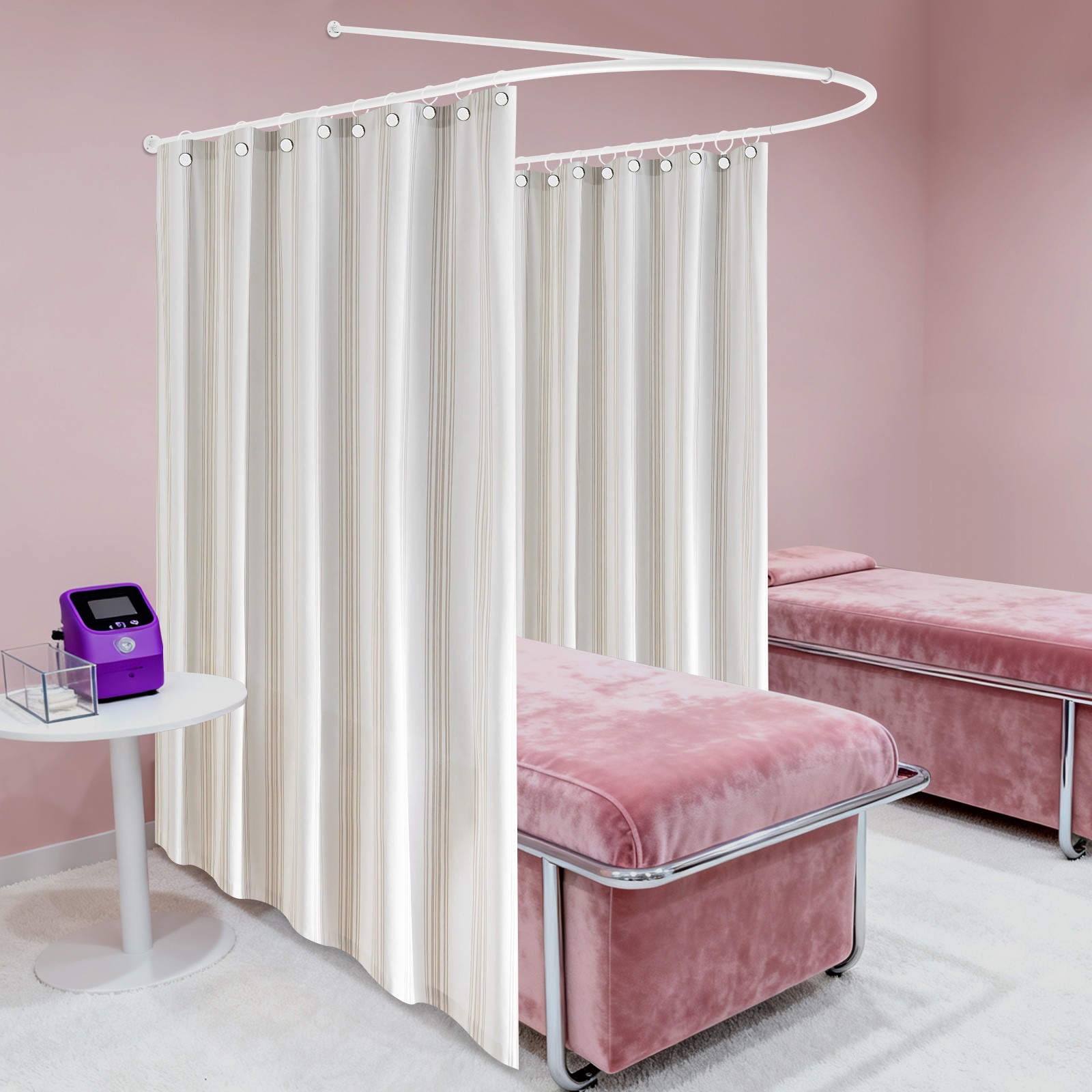 U-Shaped Wall-Mounted Privacy Curtain Rod 230 × 120 × 50 cm White