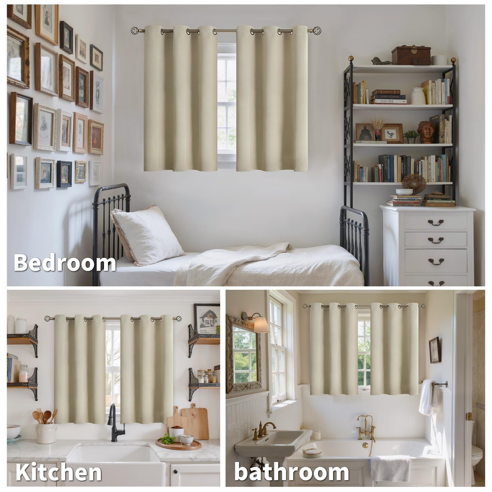 40 Inches Length Beige Blackout Curtains for Kitchen Window – Short Thermal I…