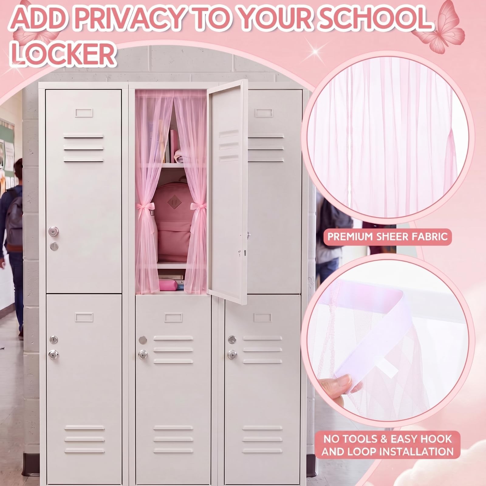 Locker Sheer Curtains with Magic Tape for 12 Inches Aesthetic Mesh Locker Dec…