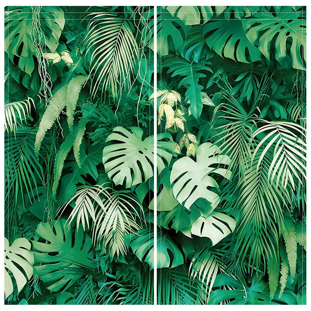 Tropical Palm Leaf Green Summer Window Curtains 82×84 Inches 2-Pack Garden