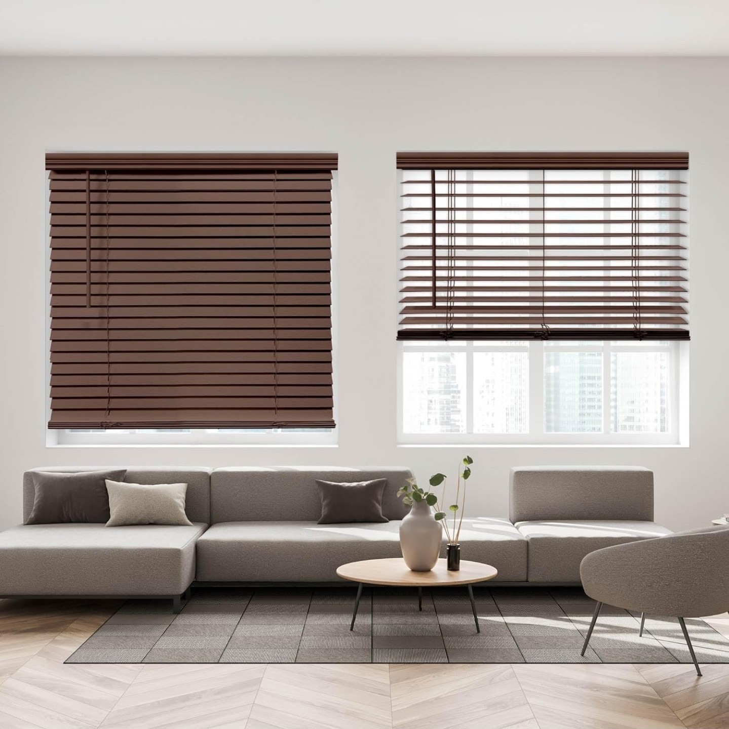 DEZ FURNISHINGS Cordless 2″ Signature Faux Wood Blind, 33″ W x 72″ H, Bark Oak