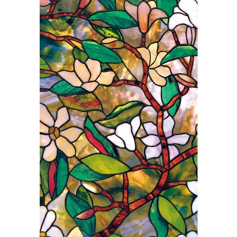 Window Privacy Film Magnolia Window Film Stickers Non Adhesive Static Cling Glas