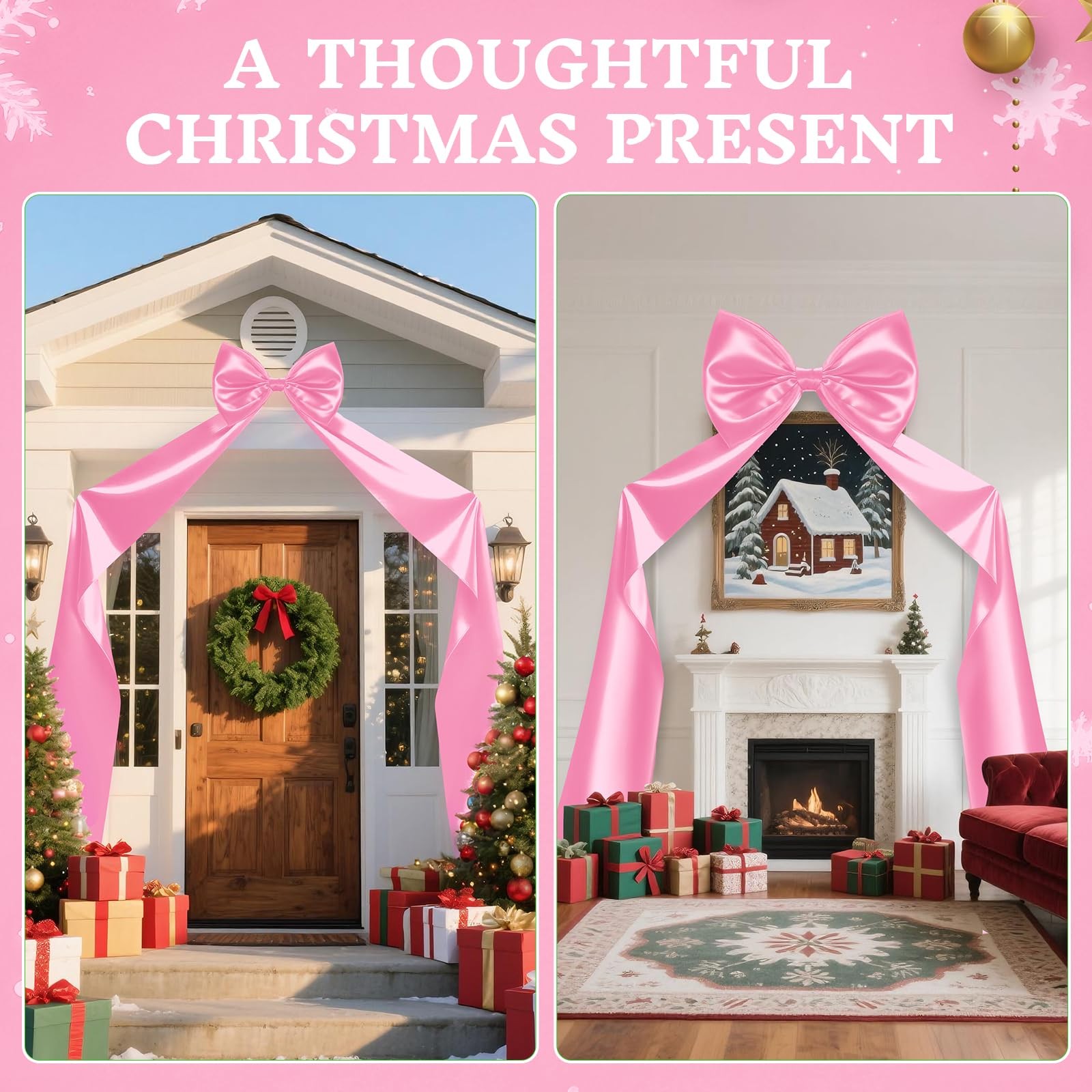 Large Pink Bow Decorations 24 x 87 Inch Giant Pink Bows with Rope and Double-…