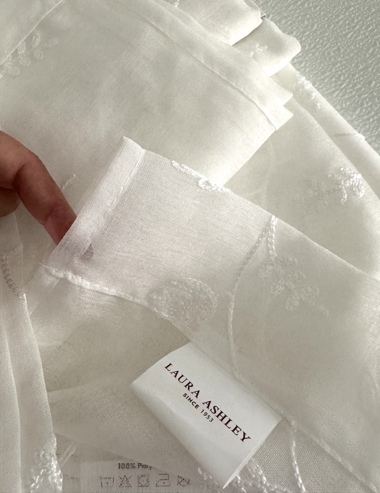 Laura Ashley Window Curtains 4 Panels 38 x 96″ Cream Embroidered Sheer Daventry