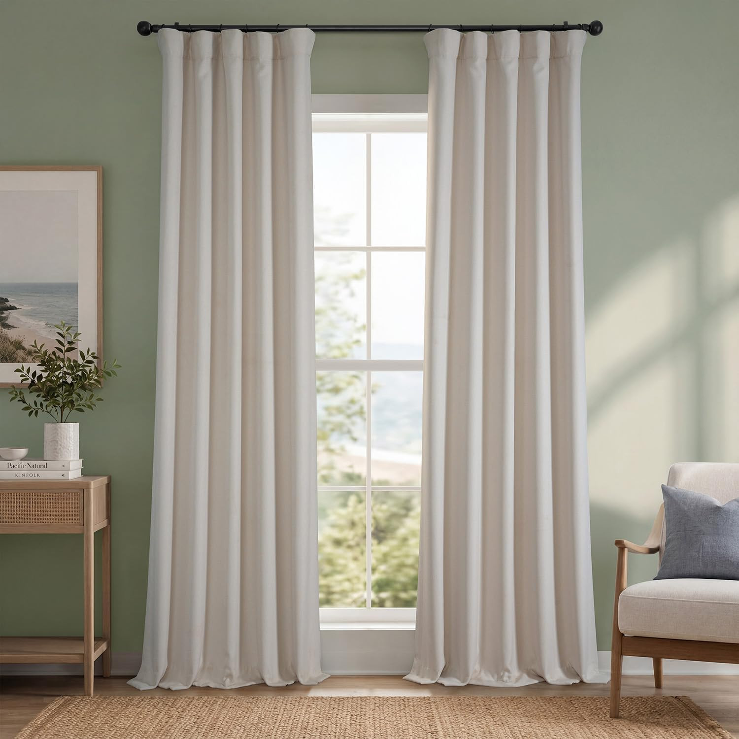 – Faux Linen Curtains for Living Room (1 Panel) – 50W X 96L – Textured Room Dark