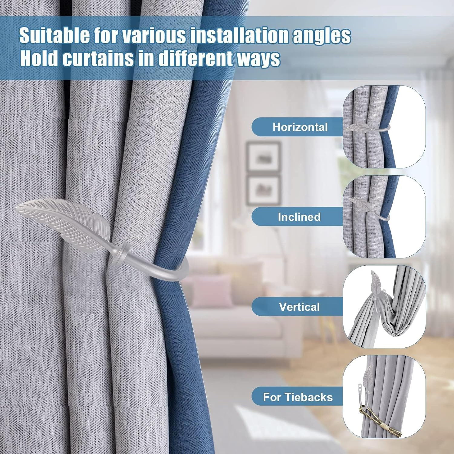 2Pcs Curtain Holdbacks – Wall Mounted Drapery Tiebacks with Feather Finial,Decor