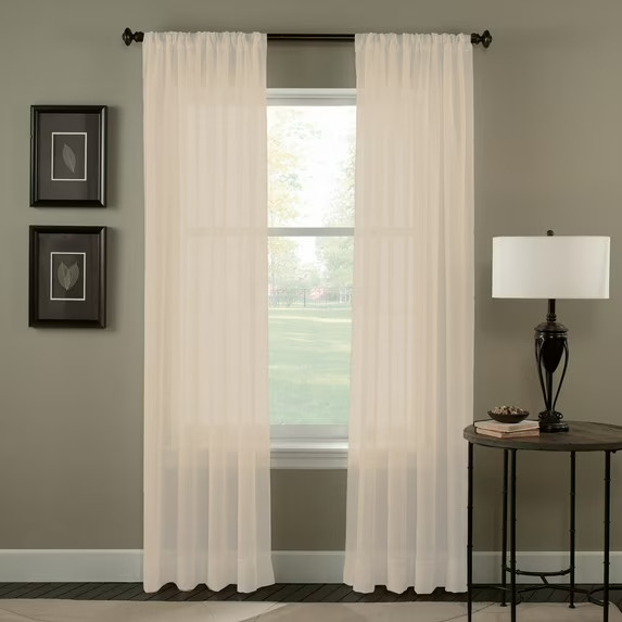 Curtainworks Trinity Crinkle Sheer Poletop Single Panel Curtain,Oyster,51 x 63″