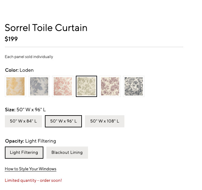 Pottery Barn Set of 2 Sorrel Toile Light Filtering Curtain 50”x96” Loden NEW