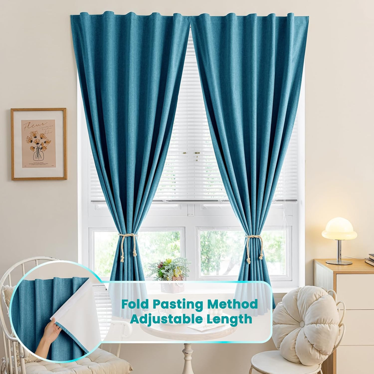 100% Blackout Magic Tape Stick on Curtains Window Shades Pull down Blackout Wind