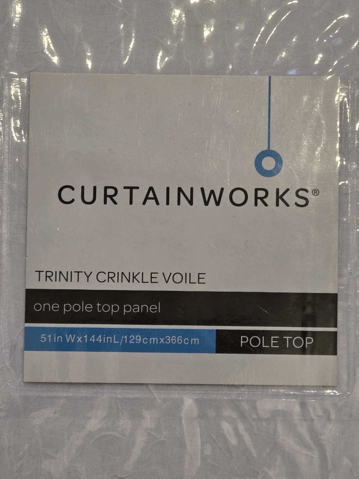 Curtain Works Trinity Crinkle Voile One Pole Top Panel White 51″ W x 144″ L NEW