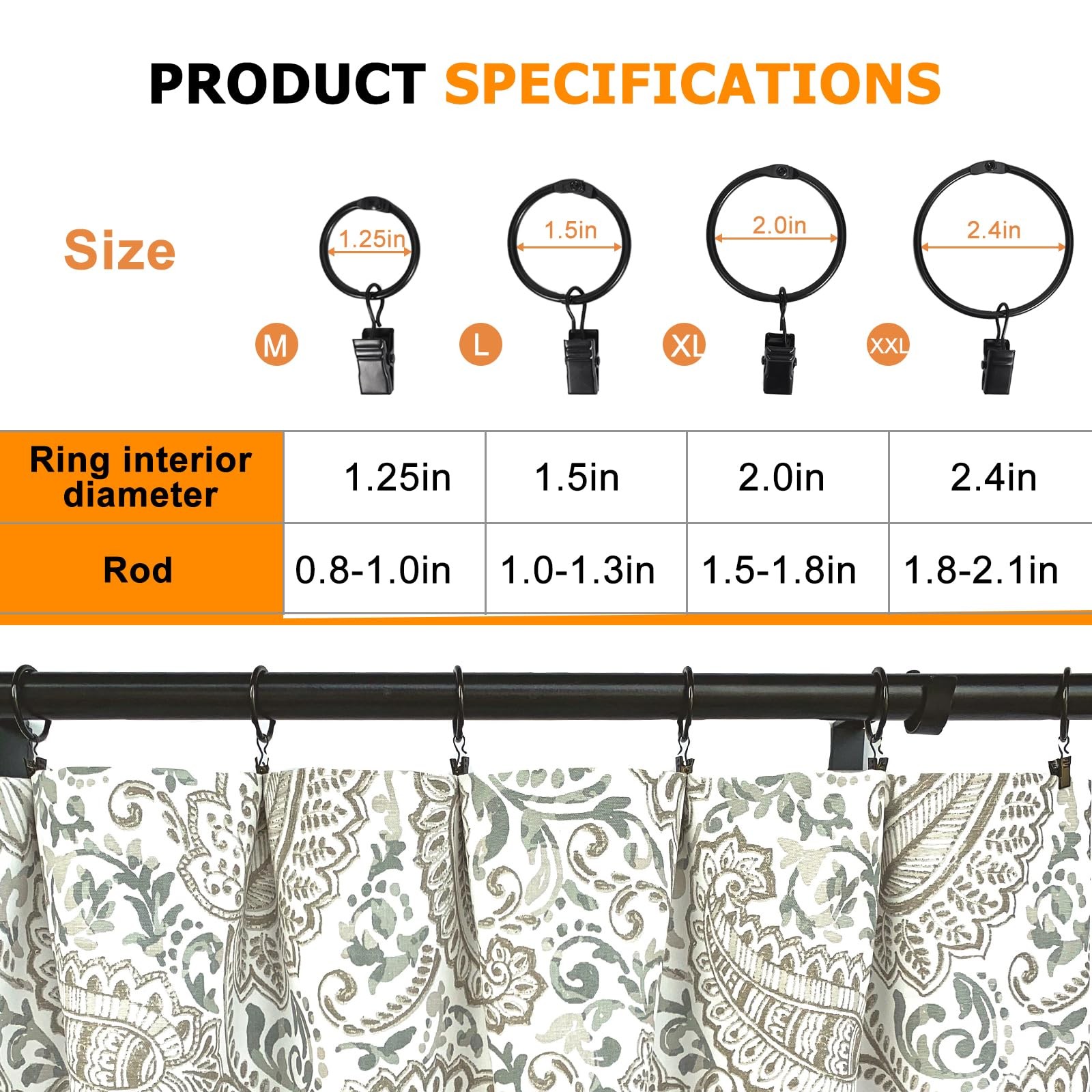 34 PCS Openable Curtain Rings with Clips, 1.25-Inch Inner Diameter Open Drape…