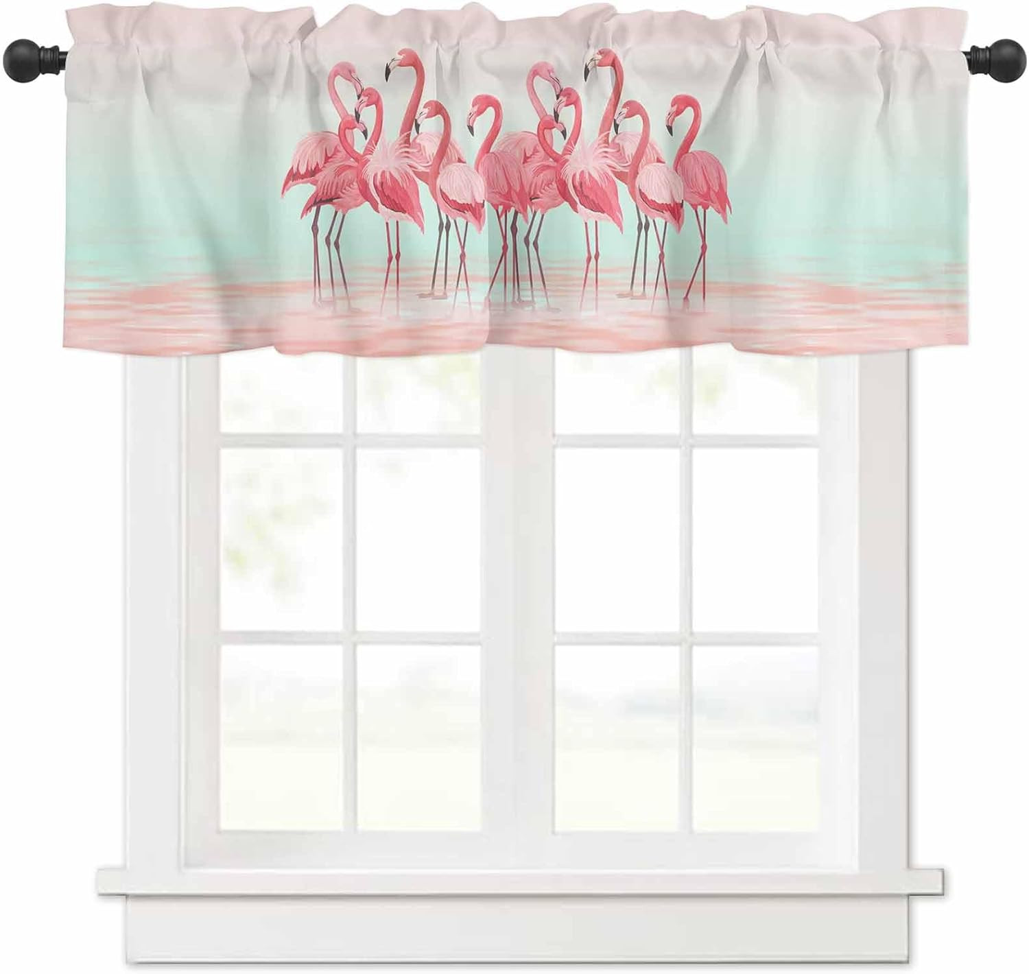 Tropical Pink Flamingo Group Window Valance Curtains, Window Treatment for Kitch