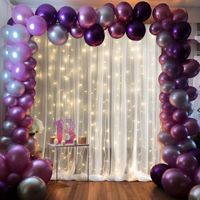 White Sheer Backdrop Curtains W/ String Lights Weddings Parties Events Decor New