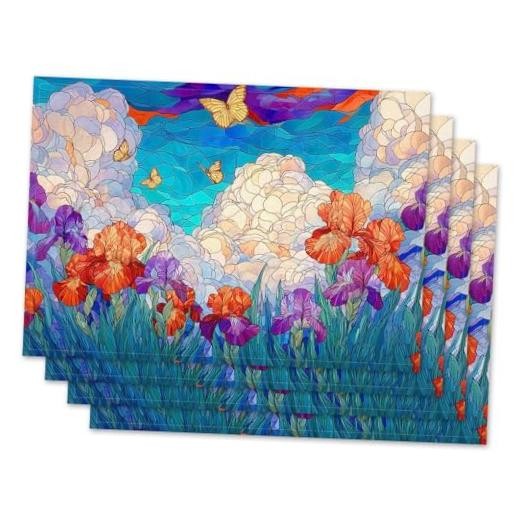 Spring Iris Placemat Set of 4 12″x18″, Placemats Set of 4 Spring Iris #Wp055