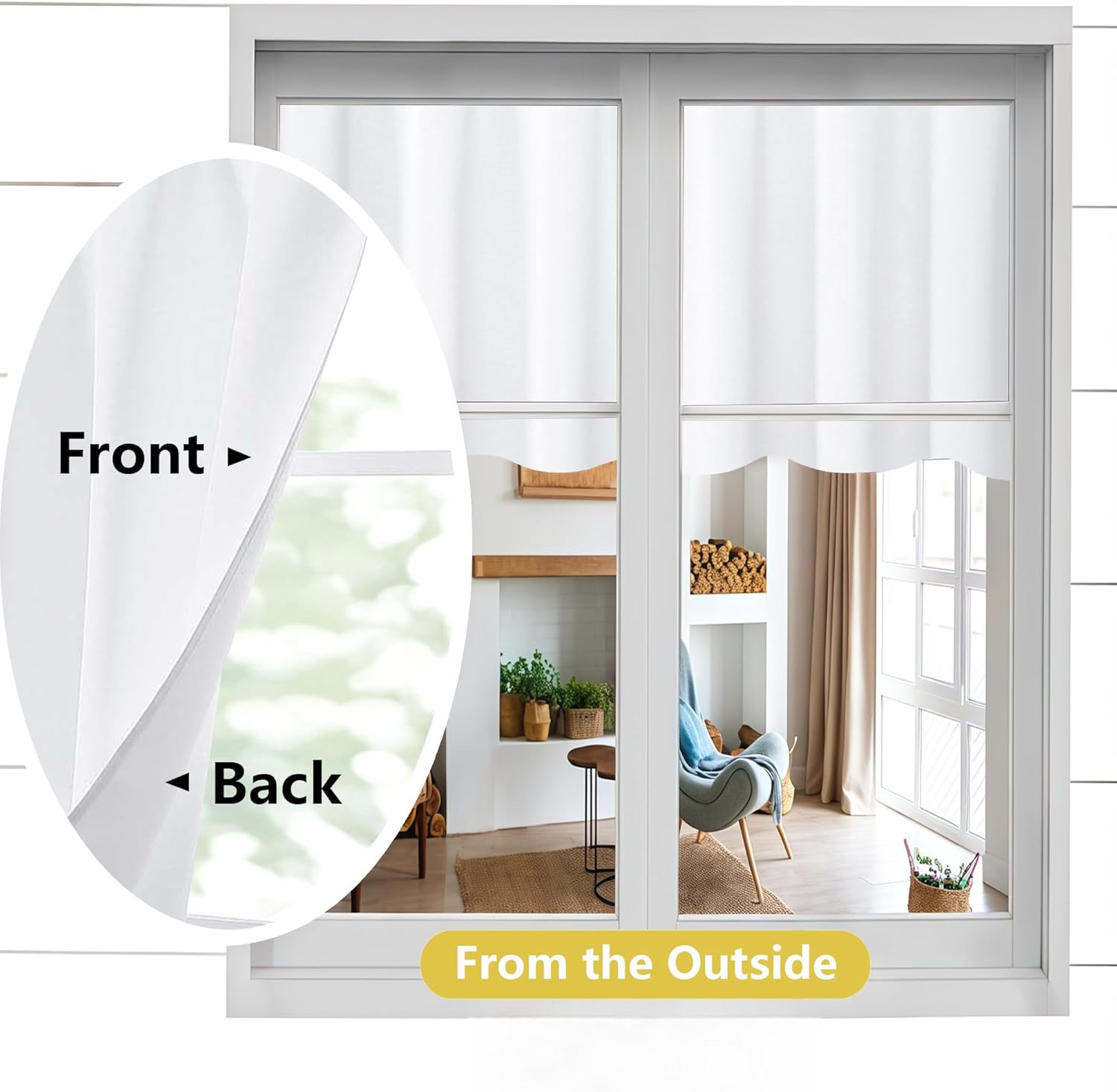 White Kitchen Curtains Tier 36 Inch Length Short for Small Window