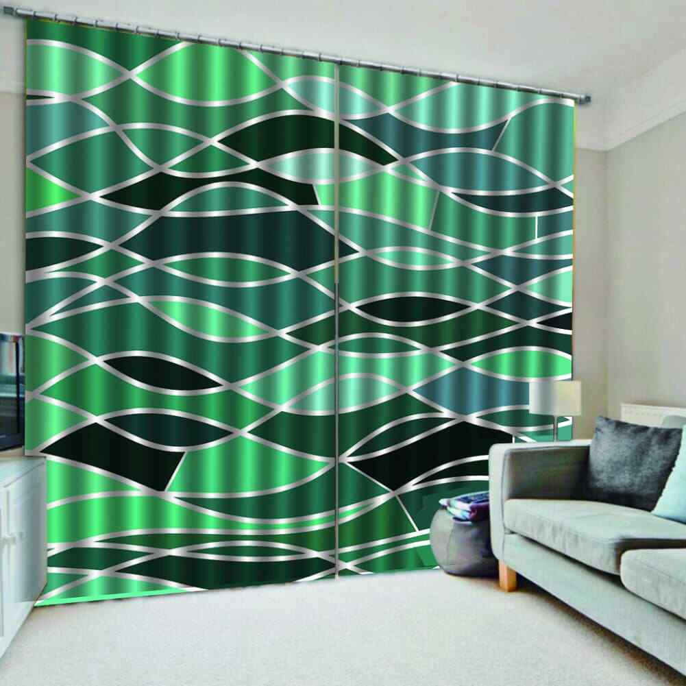 Broken ripples in gradient green Printing 3D Blockout Curtains Fabric Window