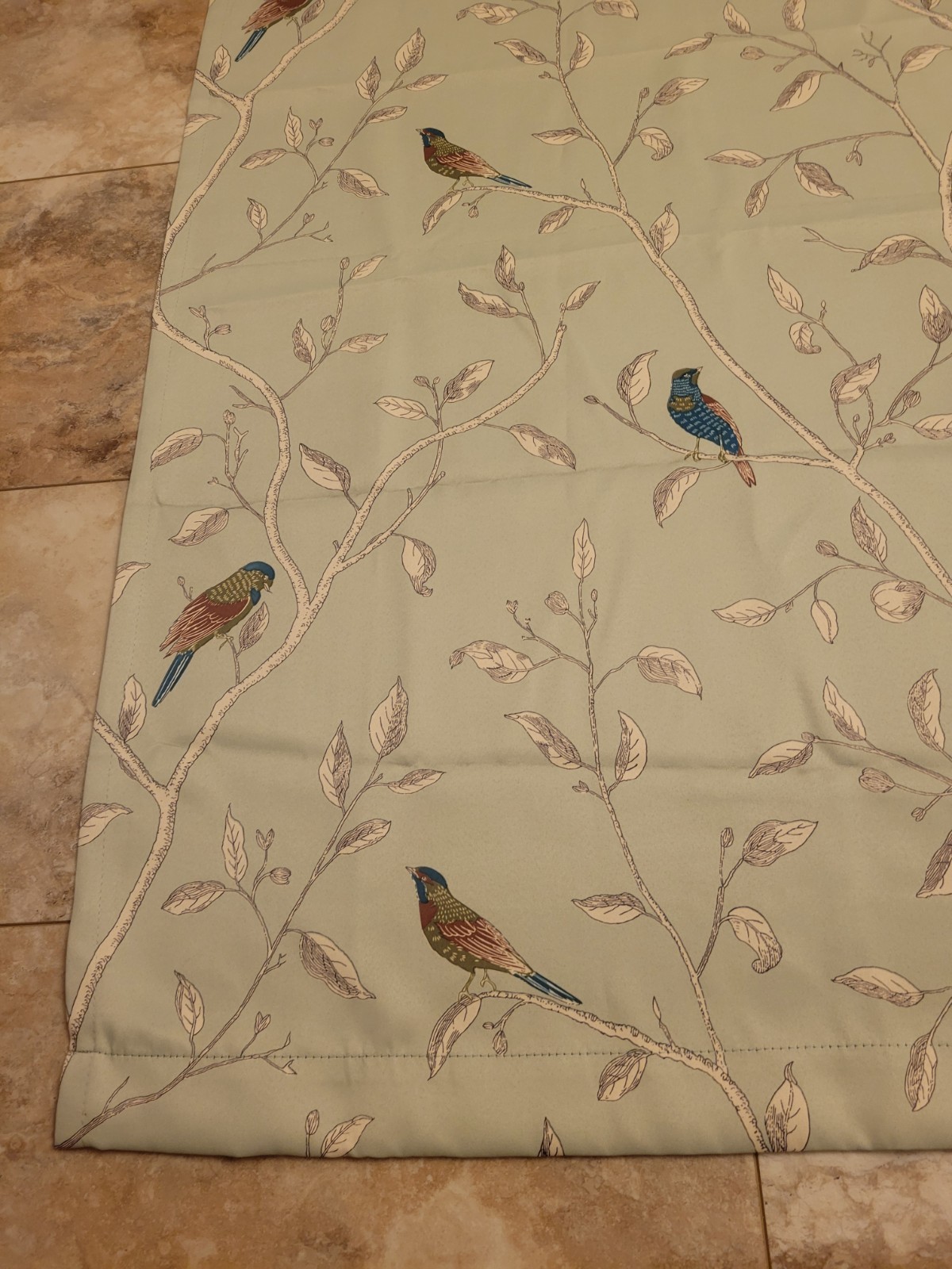 Light Sage Green Grommet Style Curtain With Birds Blackout 2 Panels 63 X 52