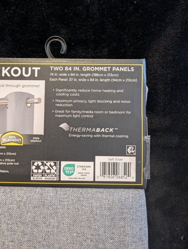 Eclipse Corte Soft Silver 99% Blackout Curtains. 2 Panels, 84″ long. New in Pack