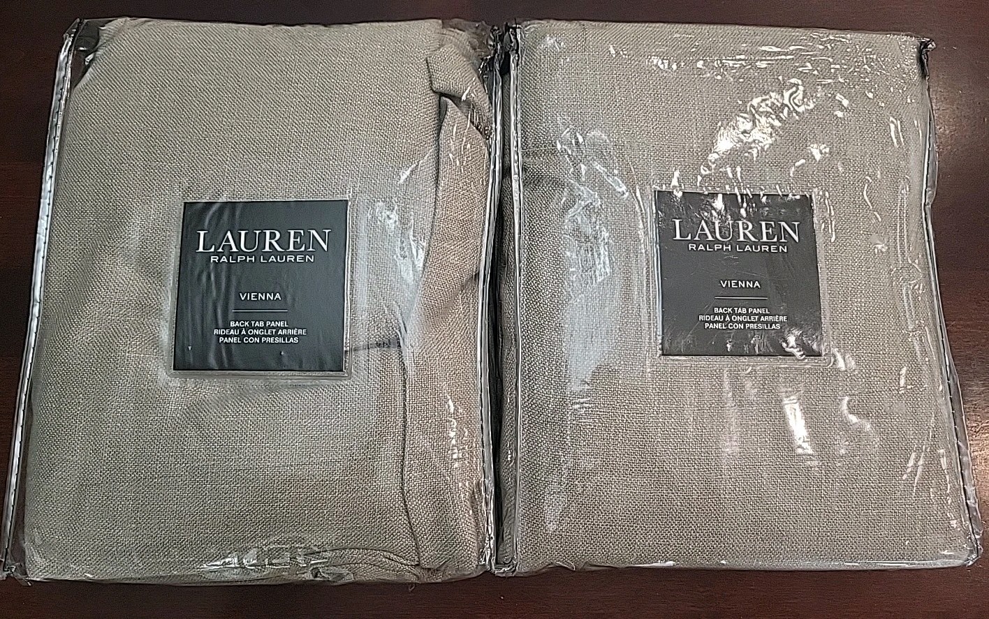 2 Panels Lauren Ralph Lauren Vienna Back Tab Curtain Linen 54″x96″ Latte