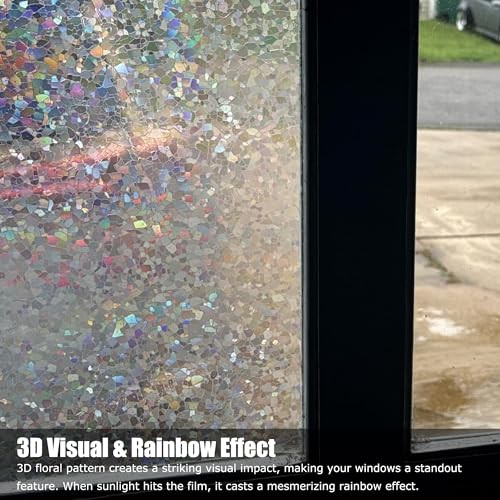 Window Privacy Film, 3D Prism Stone Static Clings Stained Glass 23.62″ x 78.74″