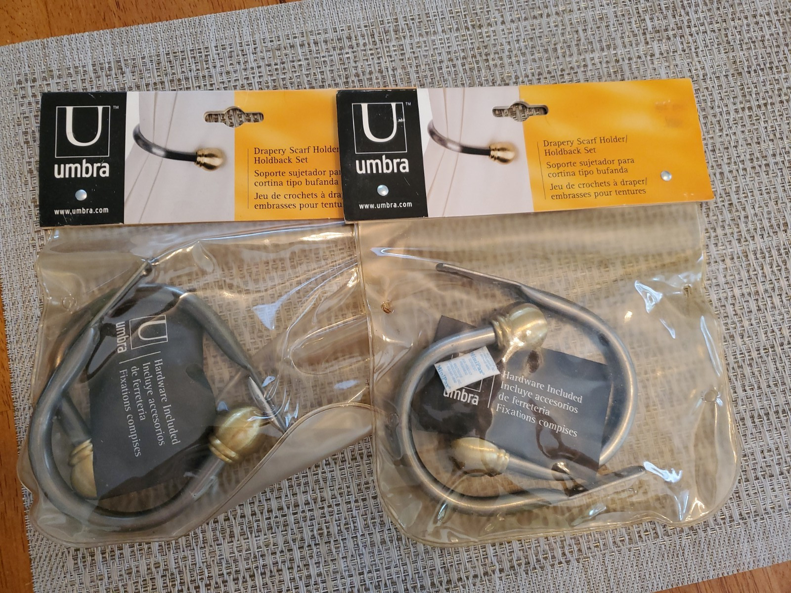Drapery Holdbacks, by Umbra Brass Set of 2 Packages (4 in total) NEW