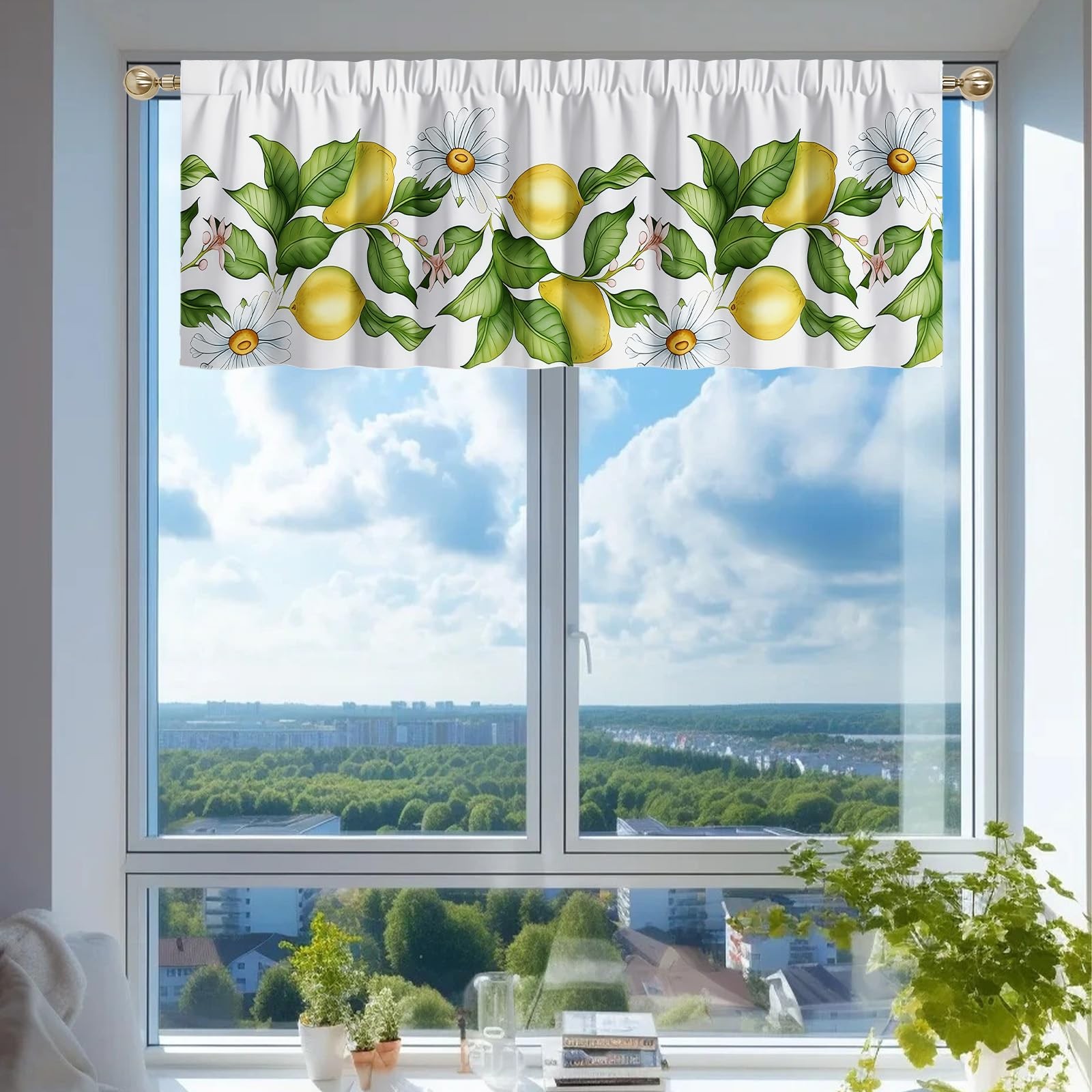 Lemon Valance, 54×18 Inch Lemon Kitchen Curtains for Window, Summer Cafe Kitc…