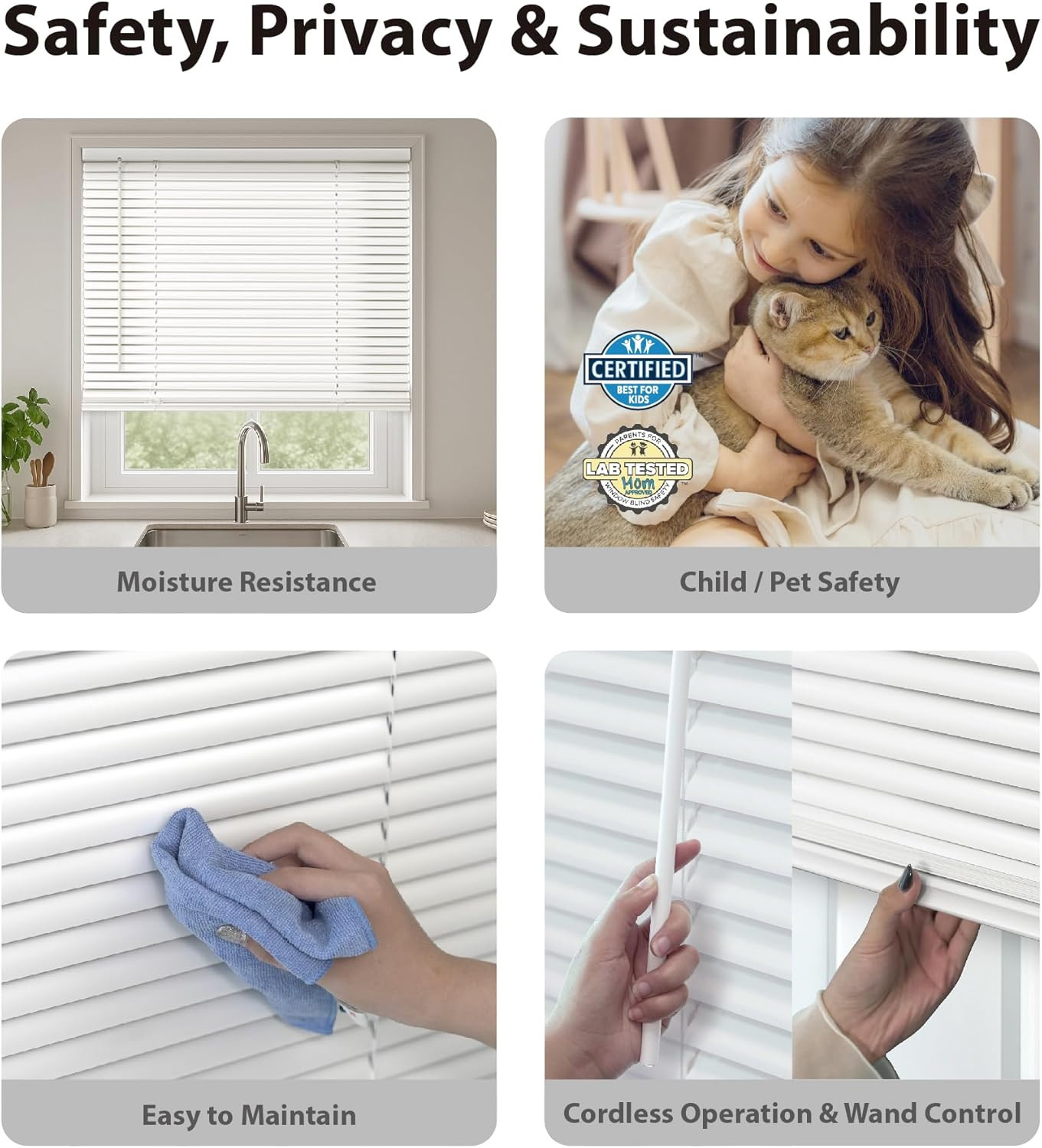 Pearl White 1″ Cordless Mini Blinds with Flexible Slats, 72″ W x 60″ H