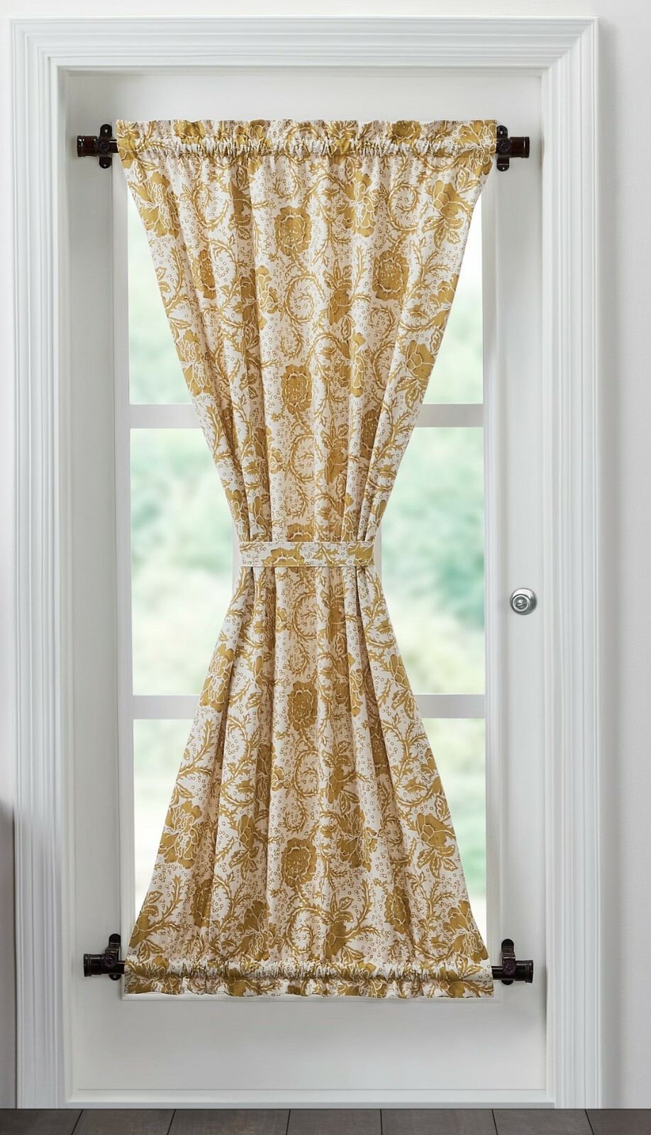 72″L Gold Floral Door Curtain Country Farmhouse 1 Lined Panel w/ Tie Back Dorset