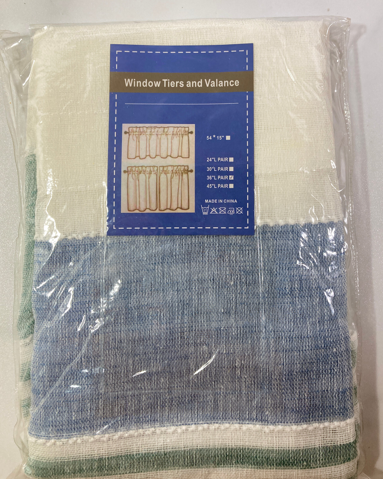 Blue & White Striped Tier Panels Window Curtains 2 pc 36 in L x 54 Total W