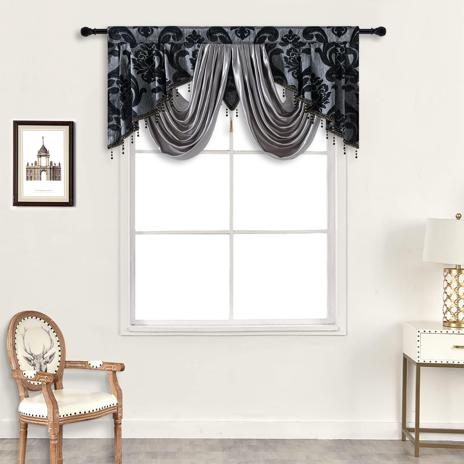 Swag Curtain Rod Pocket Short Valance for Living Room Waterfall Valance Fancy D