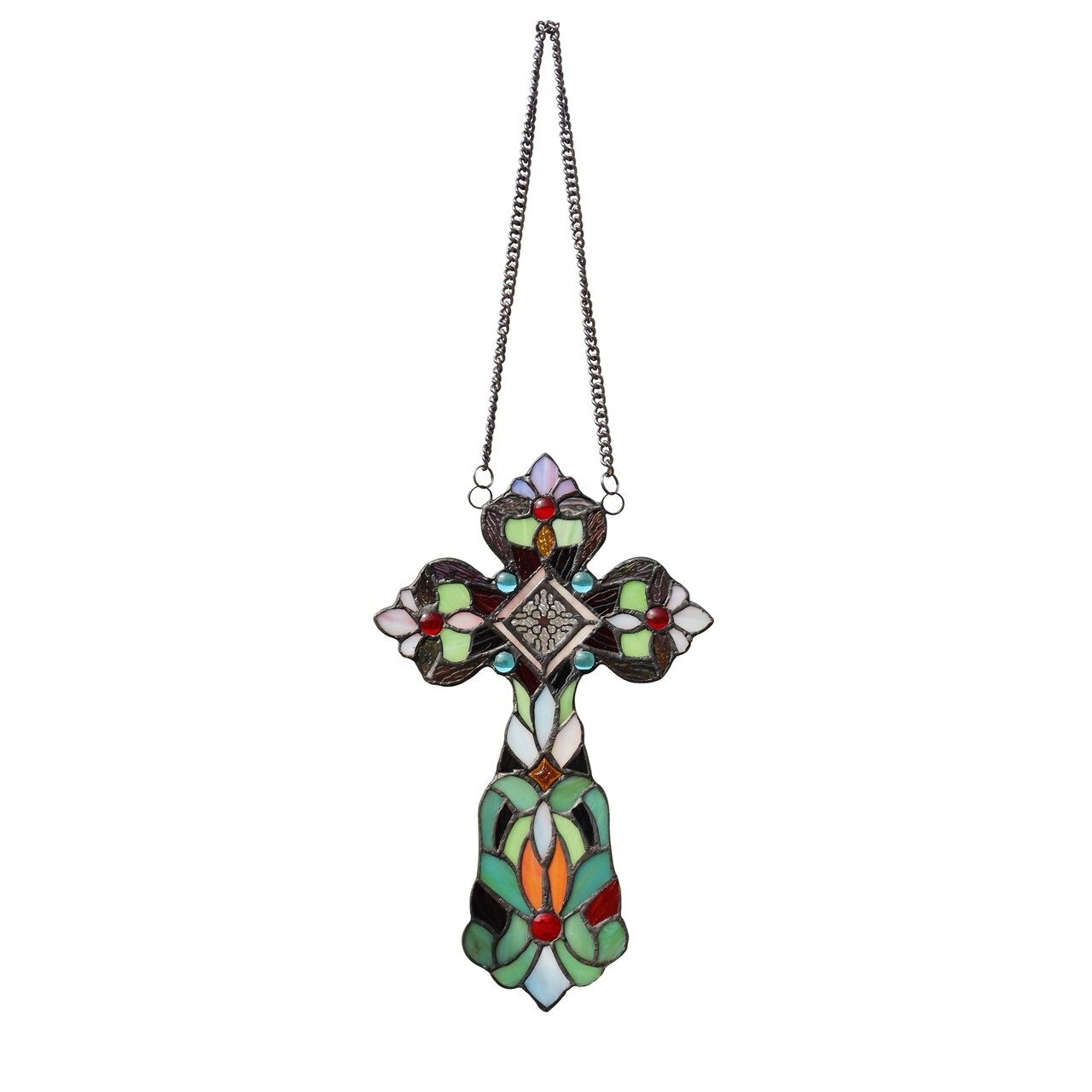 Stained Glass Cross Window Panel Suncatcher Art Glass Victorian Tiffany Style