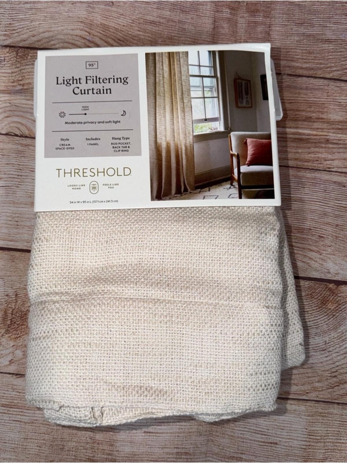 54”x95” Threshold Light Filtering Textured Window Curtain Panel in Cream NWT