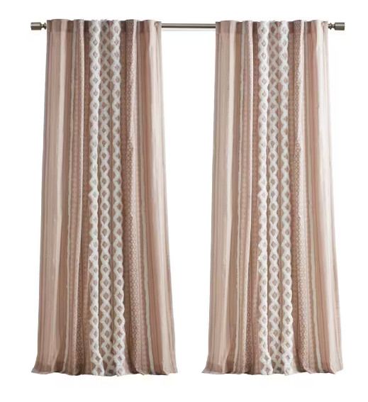 Ink + Ivy Imani Blush 50″ x 84″ Cotton Window Curtain Blush Pink Chenille Stripe