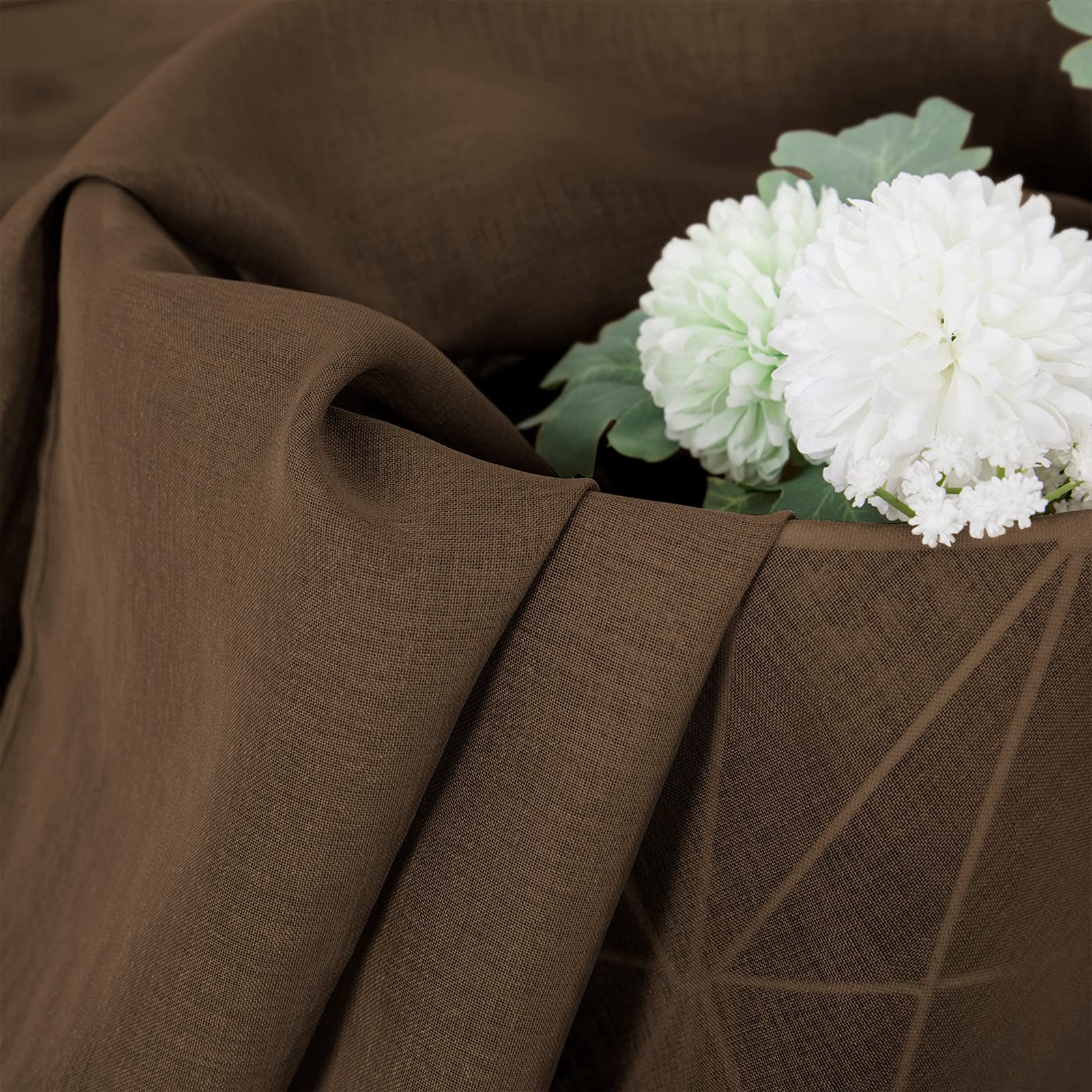 Tollpiz Short Sheer Curtains Linen Textured 54″W x 45″L (Pack of 2), Brown